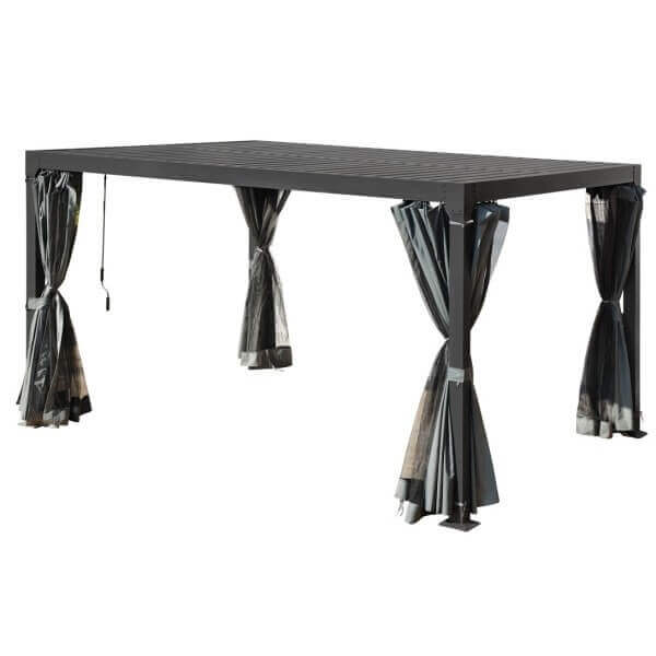 Алуминиева пергола My Garden Louver в тъмен сив цвят, идеална за градински кът с мрежа за комари. Алуминиева пергола My Garden Louver в тъмен сив цвят, идеална за градински кът с мрежа за комари.