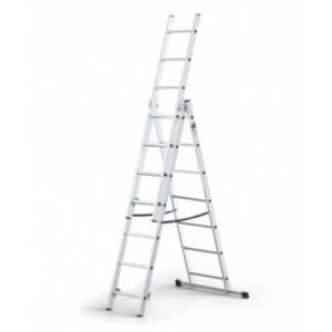 Алуминиева стълба MultiSystem трираменна с 7 стъпала, 3 секции и товар 150 кг, лека и стабилна