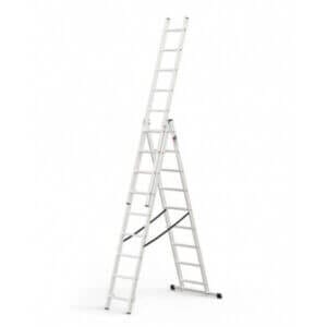 Алуминиева стълба Multisystem трираменна с 9 стъпала, 3 секции, лека и устойчива за работа на височина