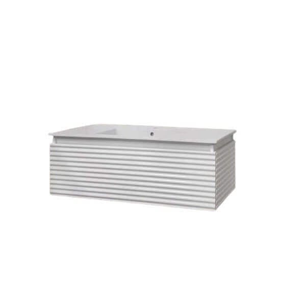 Долен шкаф за баня Макена Линеа с мивка, водоустойчив PVC шкаф с чекмедже и стенен монтаж Долен шкаф за баня Макена Линеа с мивка, водоустойчив PVC шкаф с чекмедже и стенен монтаж