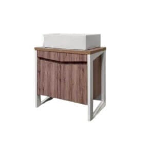 Долен шкаф за баня Макена Пандора с мивка, водоустойчив PVC бял шкаф за баня с плавно затваряне