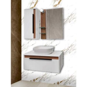 Долен шкаф за баня с мивка Makena Делта, водоустойчив PVC шкаф с чекмедже, елегантен и практичен.