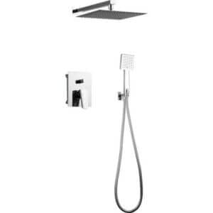 Душ комплект за вграждане Makena с квадратна душ глава, елегантен хром, душ слушалка с маркуч.