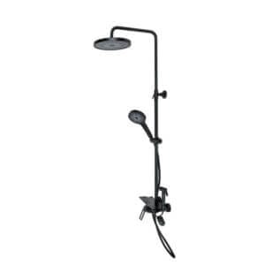 Душ система Makena Piano Black с термостатичен душ, комплект с подвижен ръчен душ и месингов корпус.