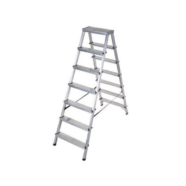 Двустранна алуминиева стълба Drabest MULTISYSTEM, сгъваема с 7 стъпала, идеална за професионални проекти. Двустранна алуминиева стълба Drabest MULTISYSTEM, сгъваема с 7 стъпала, идеална за професионални проекти.