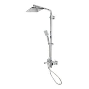 Едноръкохватков душ комплект Makena SH02 с хромиран смесител, душ глава и слушалка за модерна баня.