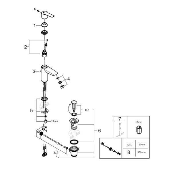 Едноръкохватков смесител Grohe S Start с изпразнител, хром Едноръкохватков смесител Grohe S Start с изпразнител, хром