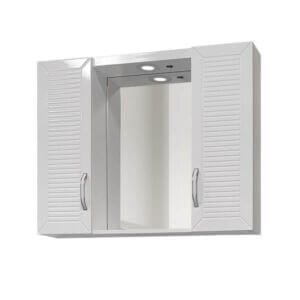 Горен шкаф за баня с огледало Makena Кери, бял шкаф с LED осветление и водоустойчив дизайн.