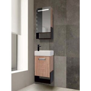 Горен шкаф за баня Makena Помпей с огледало и LED осветление, водоустойчив и стилен.