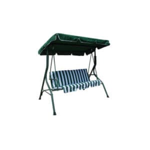 Градинска люлка My Garden TLS001 с покрив, възглавници и метална бяло зелено конструкция в градината
