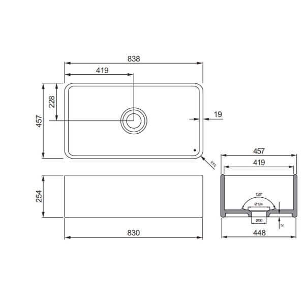 Керамична кухненска мивка Cascada, с едно корито, бял гланц Керамична кухненска мивка Cascada, с едно корито, бял гланц