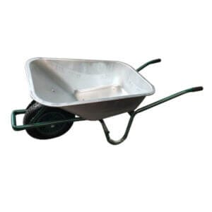 Количка строителна РК-1 с поцинкован леген, 160 кг товароносимост и обем 75 литра, здрава и тежкотоварна.