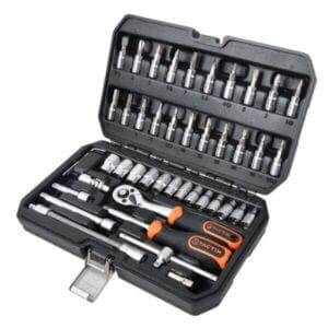 Комплект гедоре TACTIX 1/4", 46 части с тресчотка и куфар за съхранение, инструментален комплект с накрайници и битове