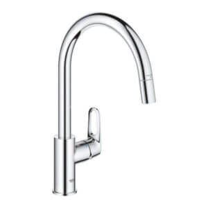 Кухненски смесител GROHE Start Flow OHM C-spout с издърпващ чучур, хромиран и удобен за кухня
