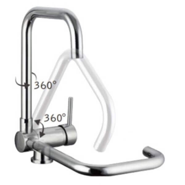 Кухненски смесител Makena FF01 с хромирано покритие и сгъваема функция за удобство и стил. Кухненски смесител Makena FF01 с хромирано покритие и сгъваема функция за удобство и стил.