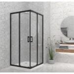 Квадратна душ кабина Cascada с плъзгащи врати, черен мат профил, матирано стъкло, 80-90 см