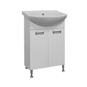 Мебел за баня с мивка Makena Хаус, бяла мебел с плавно затваряне и порцеланов умивалник, 55x42 см.