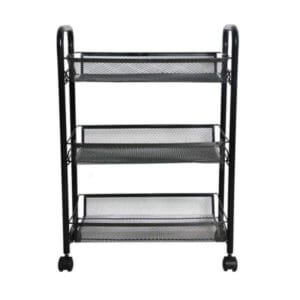 Стелаж на колела Ziel с 3 нива, черен метален стелаж за дома и офиса, компактен и стилен.