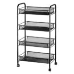 Метален стелаж на колела с 4 нива, черен, 27x48x84 см