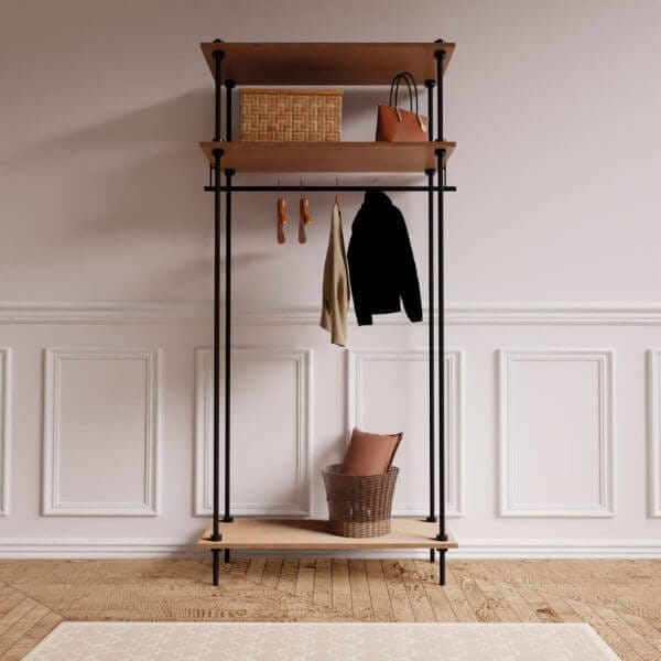 Метален стелаж с 3 дървени рафта Deco Armario Abierto, до 30 кг на рафт, 185x85x35 см Метален стелаж с 3 дървени рафта Deco Armario Abierto, до 30 кг на рафт, 185x85x35 см