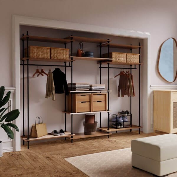 Метален стелаж с 3 дървени рафта Deco Armario Abierto, до 30 кг на рафт, 185x85x35 см Метален стелаж с 3 дървени рафта Deco Armario Abierto, до 30 кг на рафт, 185x85x35 см