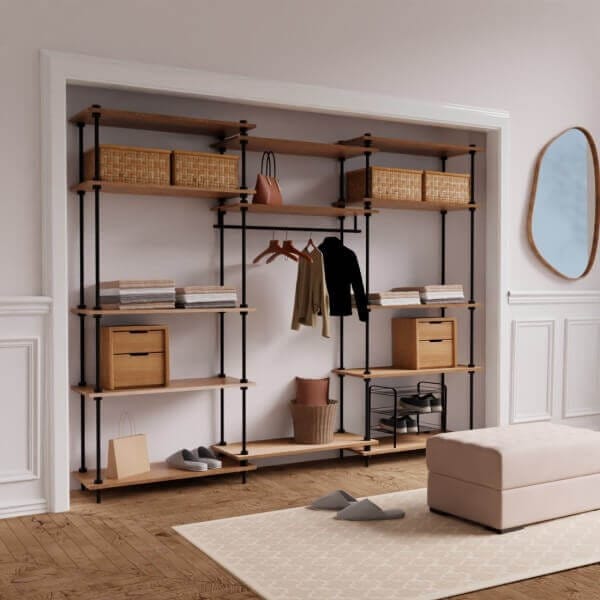 Метален стелаж с 3 дървени рафта Deco Armario Abierto, до 30 кг на рафт, 185x85x35 см Метален стелаж с 3 дървени рафта Deco Armario Abierto, до 30 кг на рафт, 185x85x35 см