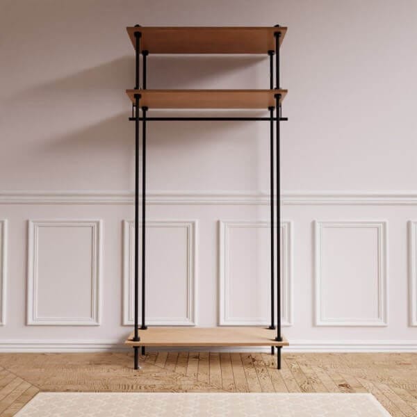 Метален стелаж с 3 дървени рафта Deco Armario Abierto, до 30 кг на рафт, 185x85x35 см – метален стелаж с рафтове за антре или всекидневна. Метален стелаж с 3 дървени рафта Deco Armario Abierto, до 30 кг на рафт, 185x85x35 см – метален стелаж с рафтове за антре или всекидневна.