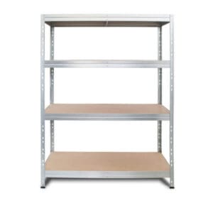 Метален стелаж с 4 рафта Ar shelving RIVET300, до 300 кг на рафт, 180x120x45 см, поцинкован, идеален за гараж с висока товароносимост