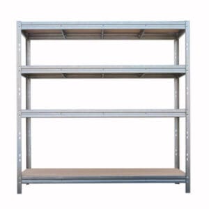 Метален стелаж с 4 рафта BULLRACK450, до 450 кг на рафт, 200x180x60 см с висока товароносимост, идеален за съхранение на инструменти и кутии.