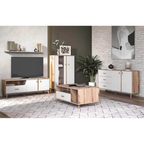 Ниска витрина Matis Porto, дъб артизан / бяло, 90 см Ниска витрина Matis Porto, дъб артизан / бяло, 90 см