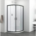 Овална душ кабина Casacada, плъзгащи врати, черен мат профил, принт стъкло, 85-90 см