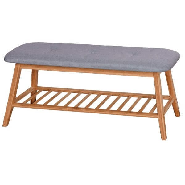 Пейка от бамбук сив 100х30.5х44 см - стилна бамбукова пейка с рафт, идеална за градина и тераса. Пейка от бамбук сив 100х30.5х44 см - стилна бамбукова пейка с рафт, идеална за градина и тераса.