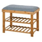 Пейка с рафтове за обувки от бамбук, 60х29х50 см, сива