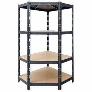 Ъглов метален стелаж с 4 рафта Profi Black, до 400 кг на рафт, 180x90/90x45 см е идеален за съхранение на тежки предмети и оргарнизиране на пространството в дома.
