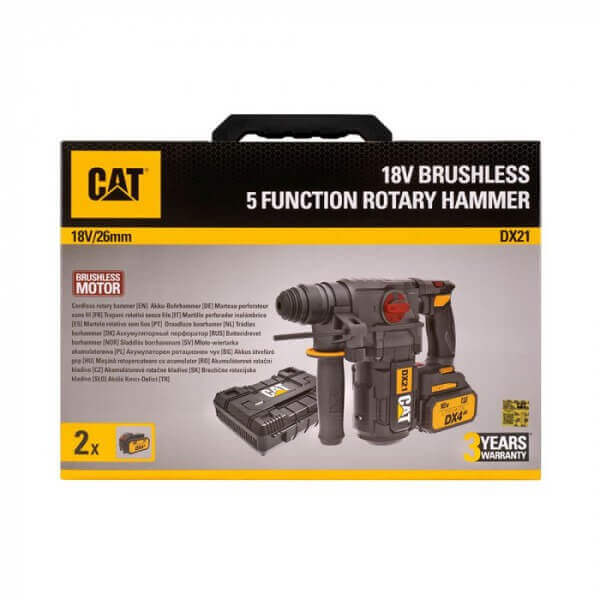 Акумулаторен безчетков перфоратор CAT DX21 4-в-1 18V 2.2J с 2 батерии 4.0Ah и зарядно Акумулаторен безчетков перфоратор CAT DX21 4-в-1 18V 2.2J с 2 батерии 4.0Ah и зарядно