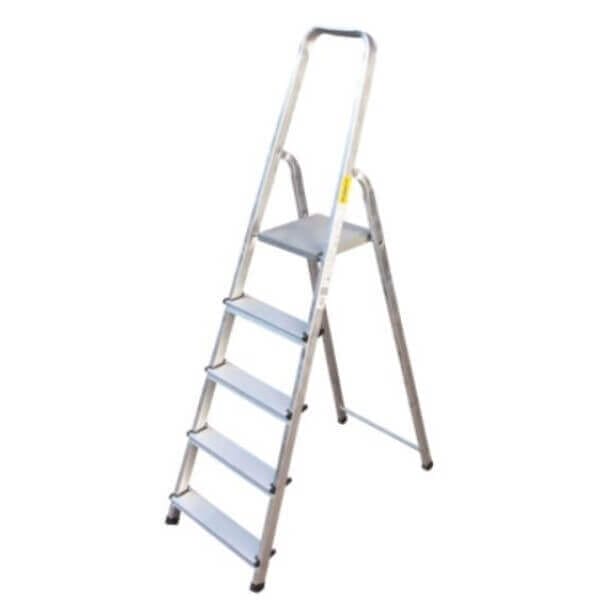 Алуминиева домакинска стълба Ziel 4+1, лека алуминиева стълба с 5 стъпала за дома 1.45 м Алуминиева домакинска стълба Ziel 4+1, лека алуминиева стълба с 5 стъпала за дома 1.45 м