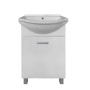 Долен шкаф за баня Makena SM500F с мивка, бял гланц, плавно затваряне и PVC материал