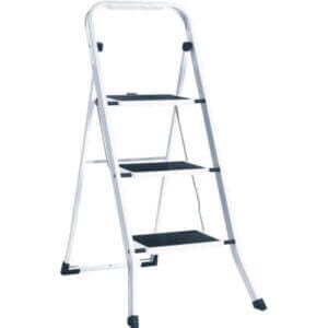Домакинска метална стълба 3 стъпала, лека бяла метална стълба за дома с висока товароносимост