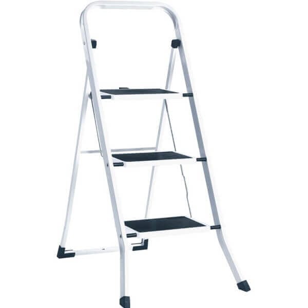 Домакинска метална стълба 3 стъпала, лека бяла метална стълба за дома с висока товароносимост Домакинска метална стълба 3 стъпала, лека бяла метална стълба за дома с висока товароносимост