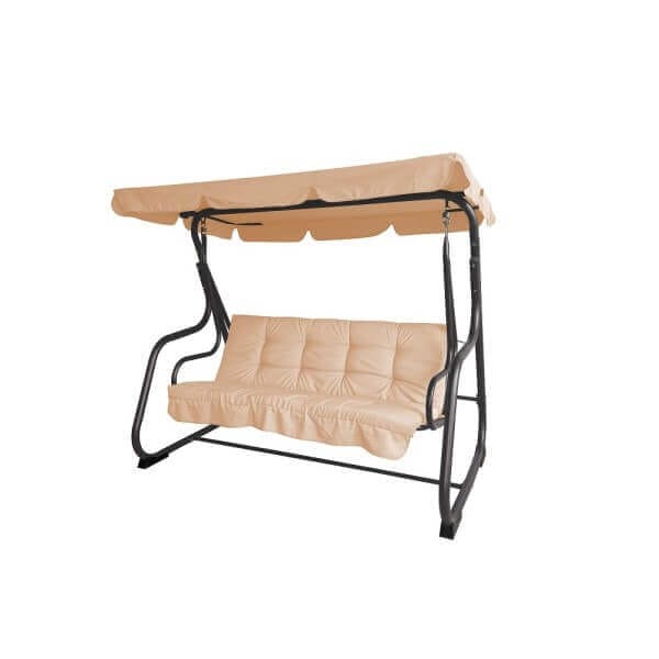 Градинска люлка 3-местна My Garden TLS031 с метална рамка, кафява възглавница и функция сън за релакс Градинска люлка 3-местна My Garden TLS031 с метална рамка, кафява възглавница и функция сън за релакс
