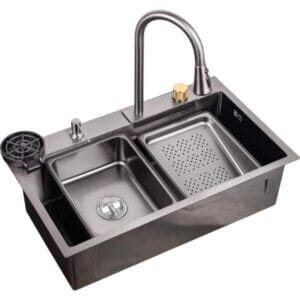 Кухненска мивка Cascada D7546HY с изтеглящ душ, нано покритие и сатенено PVD черно