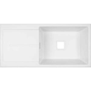 Кухненска мивка Cascada с едно корито и отцедник, бяла кухненска мивка гранит с преливник