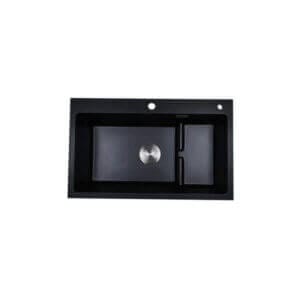 Кухненска мивка Cascada с помощно корито от черен гранит, с преливник и отвор за смесител