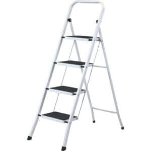 Метална домакинска стълба 4 стъпала, бяла метална стълба за домакинство, лека и стабилна
