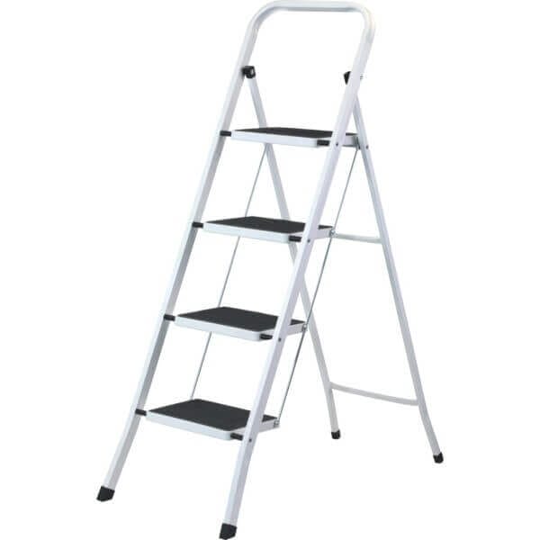 Метална домакинска стълба 4 стъпала, бяла метална стълба за домакинство, лека и стабилна Метална домакинска стълба 4 стъпала, бяла метална стълба за домакинство, лека и стабилна
