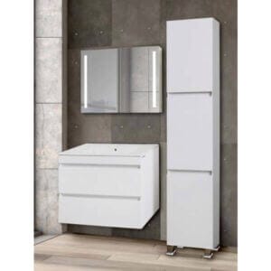 Шкаф за баня с огледало Макена Емили, бял, LED осветление, идеален за стенен монтаж и водоустойчив.