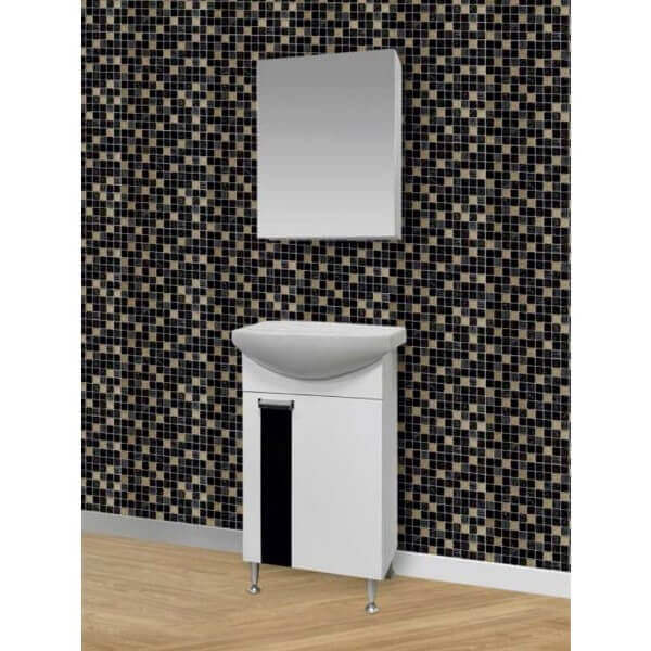 Шкаф за баня с огледало Макена Поло, бял водоустойчив горен шкаф за баня с размери 45x14x55 см. Шкаф за баня с огледало Макена Поло, бял водоустойчив горен шкаф за баня с размери 45x14x55 см.