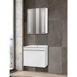 Шкаф за баня с огледало Makena Сиана, бял шкаф с LED осветление, идеален за стена.