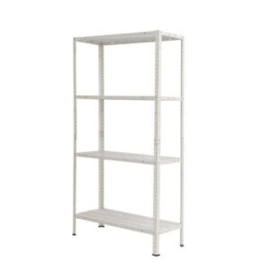 Метален стелаж с 4 рафта Basic-40 White, до 50 кг на рафт, 145x75x30 см - практичен и лесен за сглобяване в домашни условия