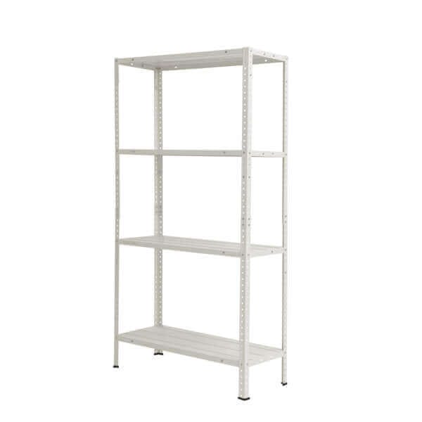 Метален стелаж с 4 рафта Basic-40 White, до 50 кг на рафт, 145x75x30 см - практичен и лесен за сглобяване в домашни условия Метален стелаж с 4 рафта Basic-40 White, до 50 кг на рафт, 145x75x30 см - практичен и лесен за сглобяване в домашни условия
